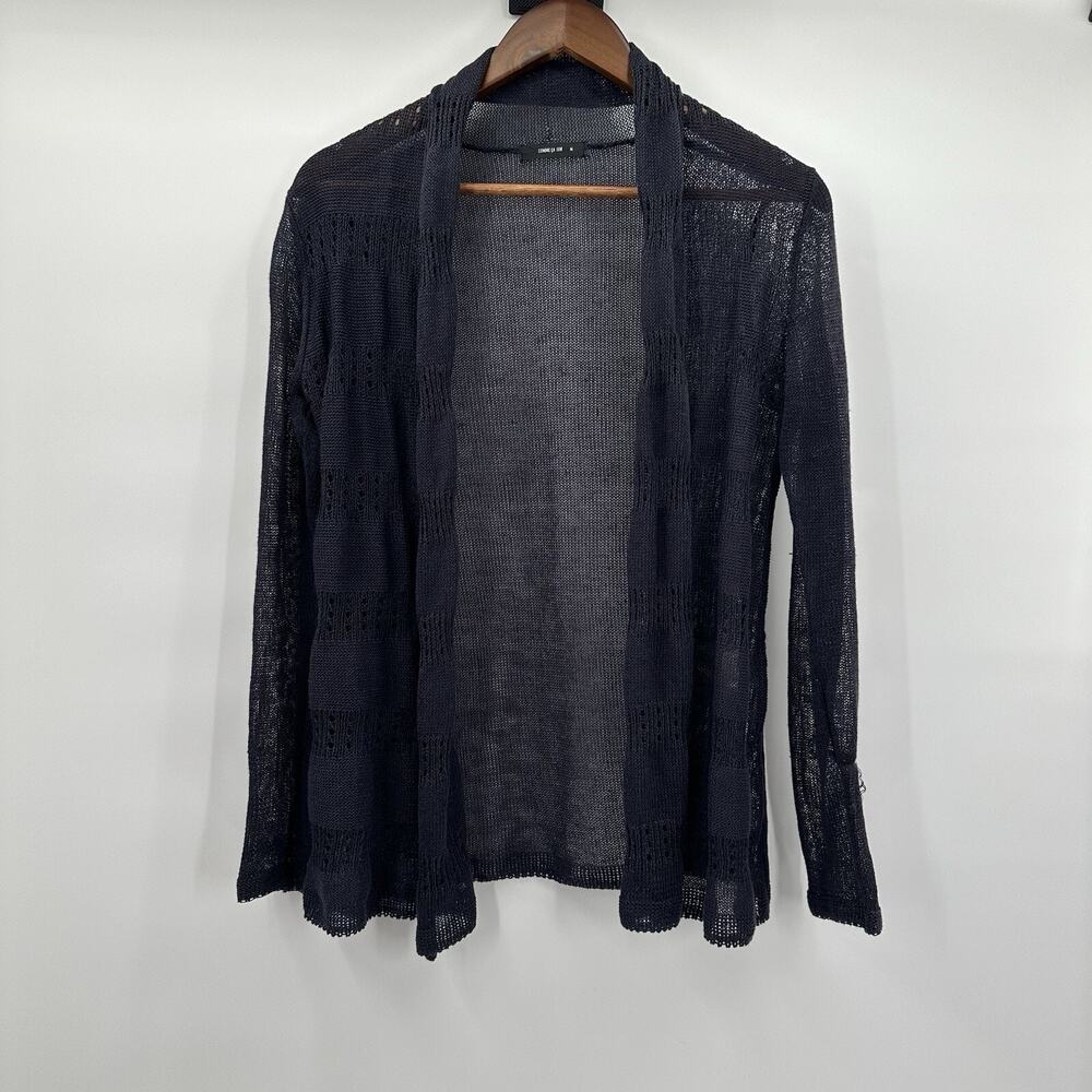 Comme Ca Ism Cardigan Sweater Womens Medium Blue Linen Open Knit Beachy‎